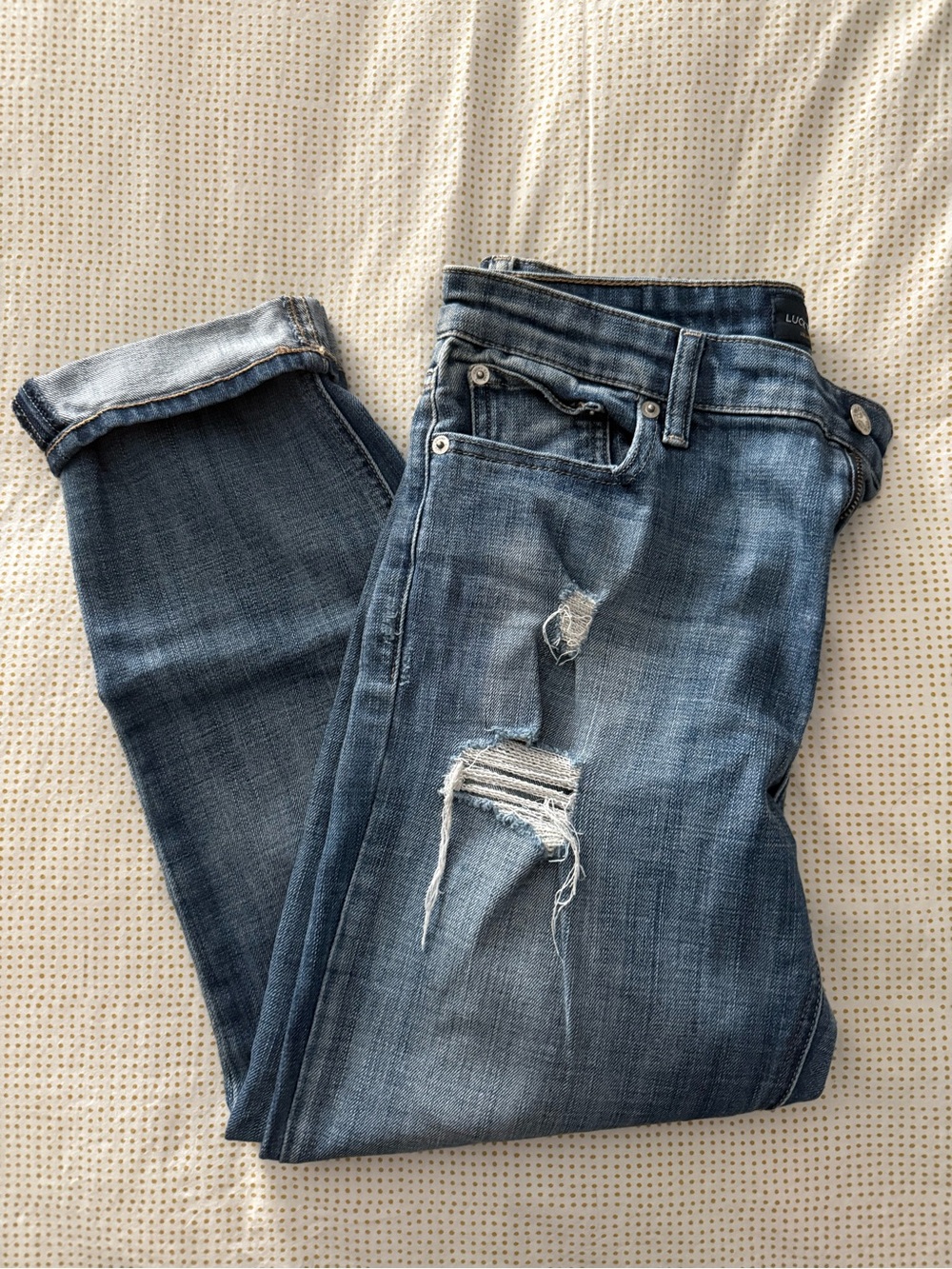 Lucky Distressed Medium Wash Boyfriend Jeans - Blue Size 6